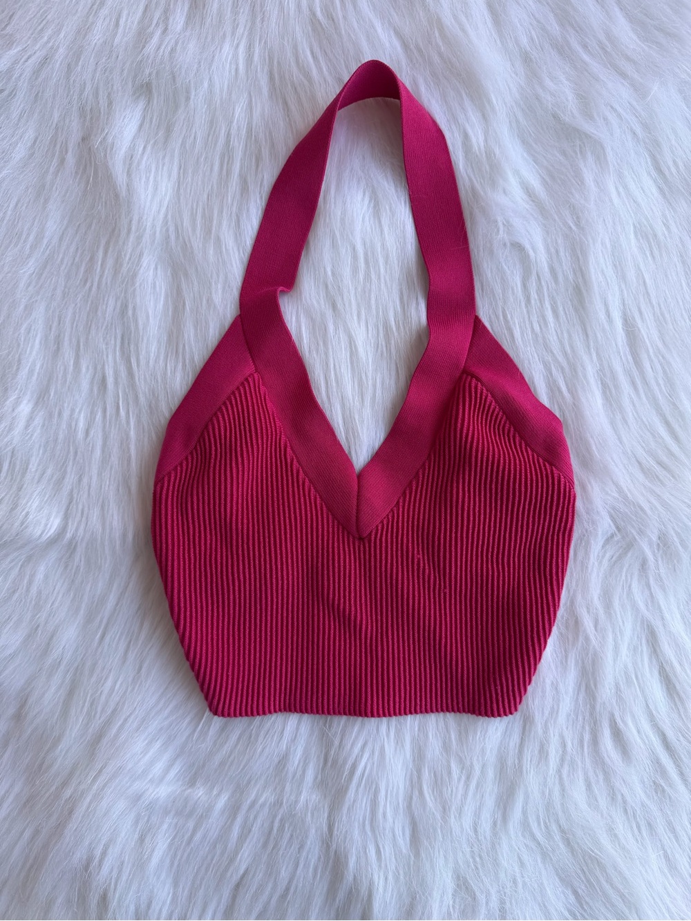 Aritzia Babaton Sculpt Knit Vibrant Pink Ribbed Halter Crop Top